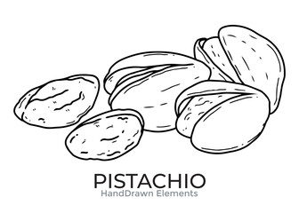 Detailed black and white illustration of several shelled pistachios, showing texture and detail.