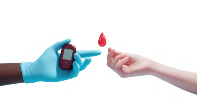 Health pro checks patient’s blood glucose levels, created AI, PNG