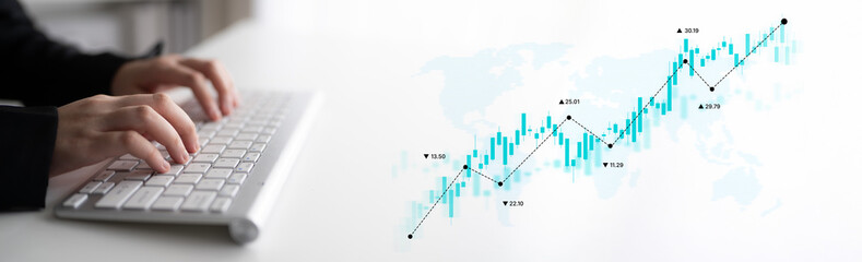 Stock market analysis with candlestick chart and price movement trend line, highlighting global financial trends, stock trading, and investment strategy insights Latch