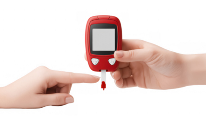 Person testing blood sugar with a diabetes device, created AI, PNG