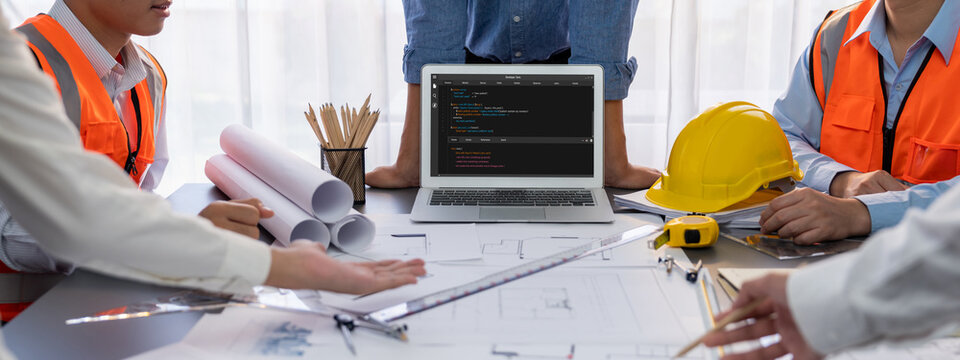 Software development programming on computer screen for brisk application and program coding