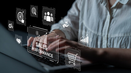 Digital sales performance dashboard showing sales performance metrics, performance trends, sales...