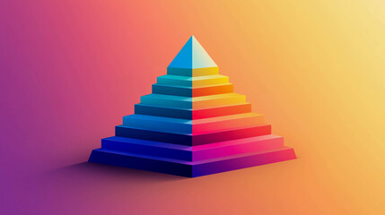 A pyramid colored with all the colors of the rainbow. The pyramid is depicted on a bright gradient background.