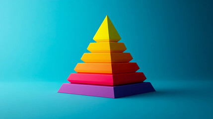 A pyramid painted in all the colors of the rainbow. The pyramid is depicted on a blue background.