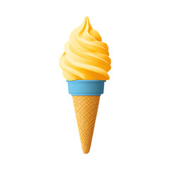 Swirl of yellow soft serve in cone on transparent background