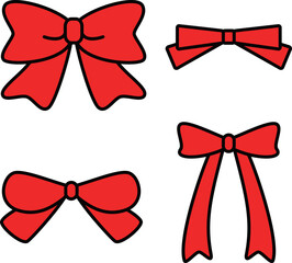 赤いリボンのイラストセット　Web　Adobe Illustrator Artwork