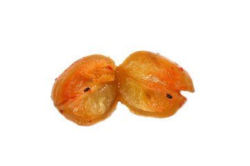 A Safflower yellow pickled lemon, a type of pickled lemon called Lemon Measfar, a popular condiment in Egypt, made by pickling lemons with safflower seeds and Nigella seeds, has a zesty, tangy flavor