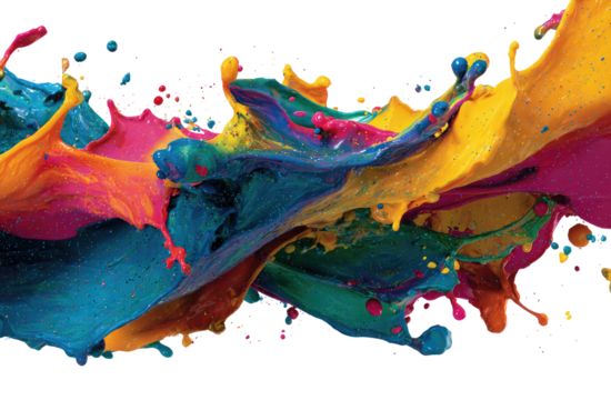 Abstract colorful paint splashes on black background