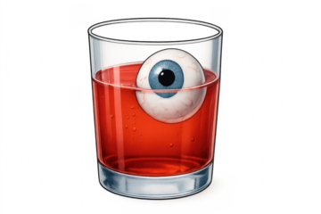 Eyeball floating in red halloween drink cocktail