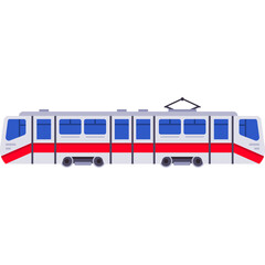 Modern Electric Train with Red and Blue Stripes on a White Background with Transparent Background Detail Ideal for Urban Transit Graphics