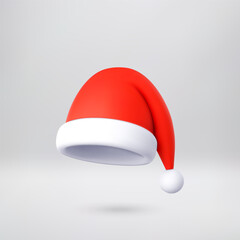 Red christmas santa hat design with pompom. Minimal 3d cartoon rendering for holiday decoration and festive season celebration. Vector illustration