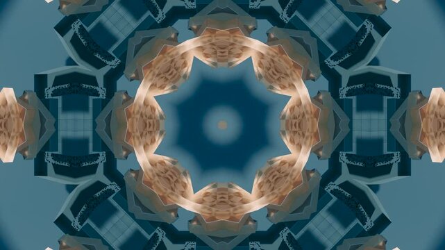 Isometric 3D kaleidoscope design with a pixel-art mandala mosaic, geometric blocks, and a retro digital aesthetic for game design, tech nostalgia content, and modern graphic design projects