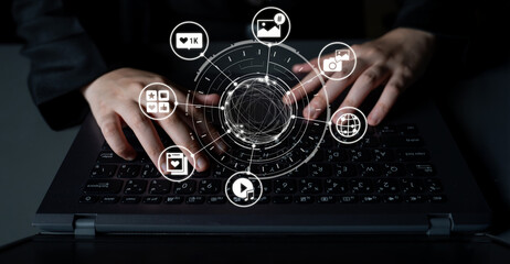 Concept of social media revolutionizes digital communication. This platform enables global...