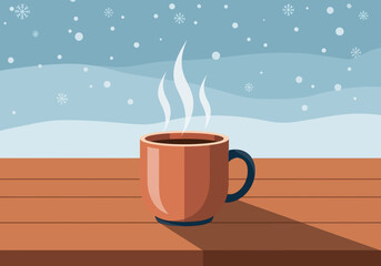 A Warm Mug of Hot Drink on a Snowy Day