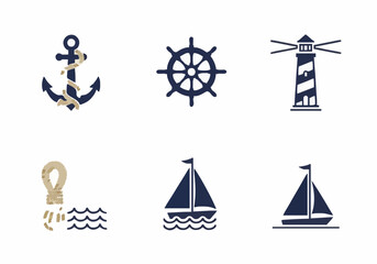 Fototapeta premium Nautical icons representing sailing and maritime themes illustration