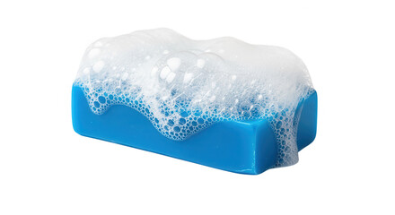 Blue Soap Bar With Rich White Foam And Bubbles On Black