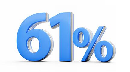 Vibrant Blue 61% Sixty One Percent Sign With Metallic Gleam On White Background 3D Illustration