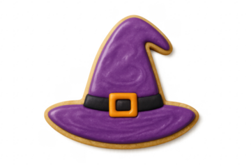 Halloween witch hat cookie with purple icing decoration