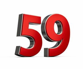 Bold Vibrant Red Number Fifty nine Number 59 With Sleek Metallic White Background 3D Illustration