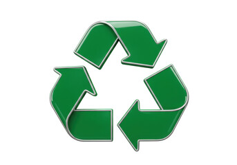 Obraz premium Isolated recycled symbol, sustainability concept, shiny metal frame, bright green coloring