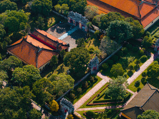 Aerial view of Hue Citadel and view of Hue city, Vietnam. Imperial Royal Palace of Nguyen dynasty.
