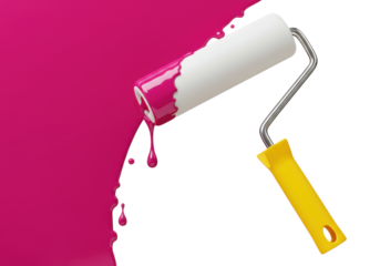 Paint roller with pink paint PNG illustration isolated on transparent background for design and decoration projects