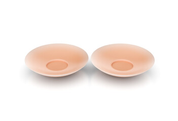 Pair of nude silicone adhesive nipple covers for discreet and seamless support. 3d illustration