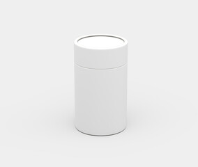 Minimalist white paper jar on clean background, ideal for packaging mockup. 3d illustration
