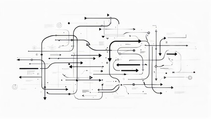 Abstract network of interconnected lines and arrows, suggesting flow and process