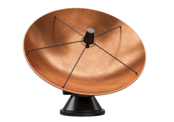 Copper Satellite Dish PNG isolated on Transparent Background Communication Technology Antenna Receiver Space Exploration