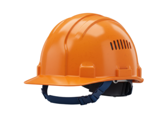 Orange construction hard hat PNG isolated on transparent background for safety and protection gear Work equipment for builders