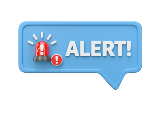 Alert notification icon PNG isolated on transparent background with exclamation mark and siren for social media
