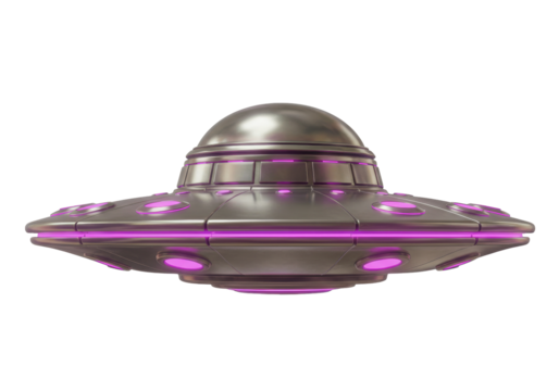 Shiny UFO PNG illustration isolated on transparent background for science fiction concepts Spacecraft design