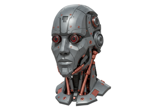 Futuristic Robot Head PNG Isolated on Transparent Background Artificial Intelligence Concept Art Design