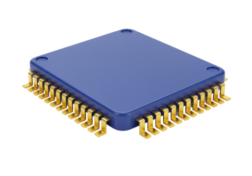 Blue Microchip PNG Illustration isolated on Transparent Background for Electronics and Technology Projects High-Quality Render