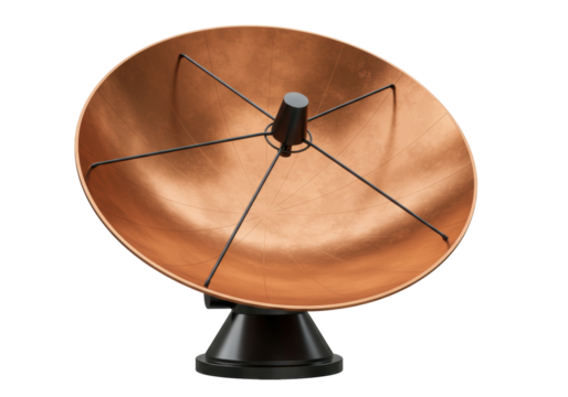 Copper Satellite Dish PNG isolated on Transparent Background Communication Technology Antenna Receiver Space Exploration