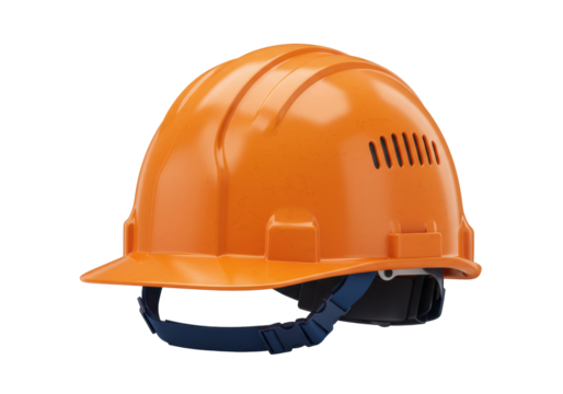 Orange construction hard hat PNG isolated on transparent background for safety and protection gear Work equipment for builders