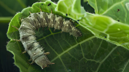 Caterpillar on Green Leaf