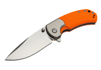 Folding knife PNG illustration isolated on transparent background sharp blade orange handle pocketknife EDC everyday carry