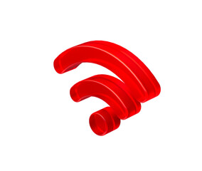 3D Red Wi-Fi symbol with glossy finish, representing modern wireless connectivity. 3d Illustration