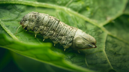Caterpillar on green leaf