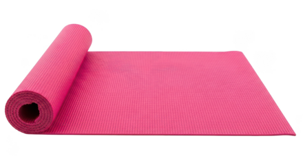 Vibrant Pink Yoga Mat Partially Unrolled On Black Background