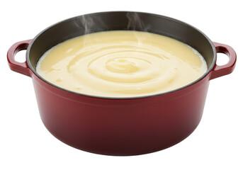 Delicious cheese fondue PNG isolated on transparent background in a red pot Ready to use design element Appetizing food