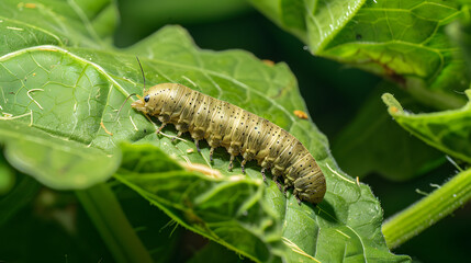 Caterpillar on green leaf