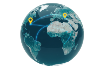 Global Network Connection PNG isolated on Transparent Background World Map with Location Pins and Routes Worldwide Communication