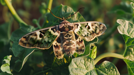 Moth on green leaf