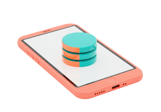 Isolated mobile phone with database design on screen for online app development vector