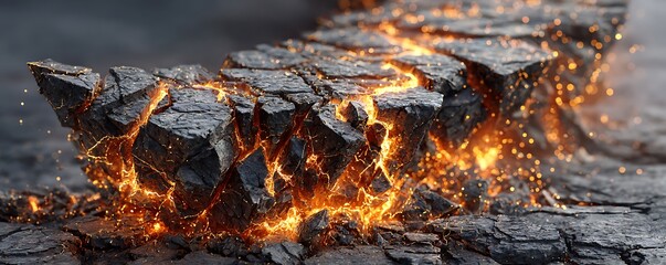 Hacker data vault doors made from stone with bright orange circuit veins glowing
