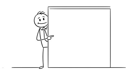 Stick Figure Presenting a Blank Sign with a Friendly Smile.