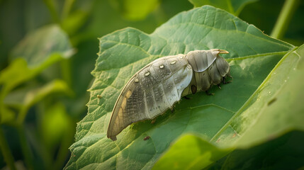 Caterpillar on green leaf